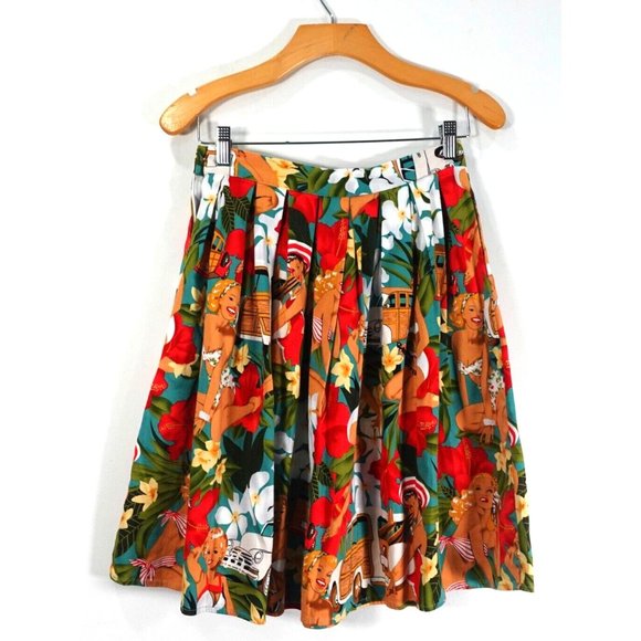 VINTAGE Hawaiian Skirt Small Mini Pleated Swing Tiki Pin Up Beach GRACE KARIN - Picture 6 of 7